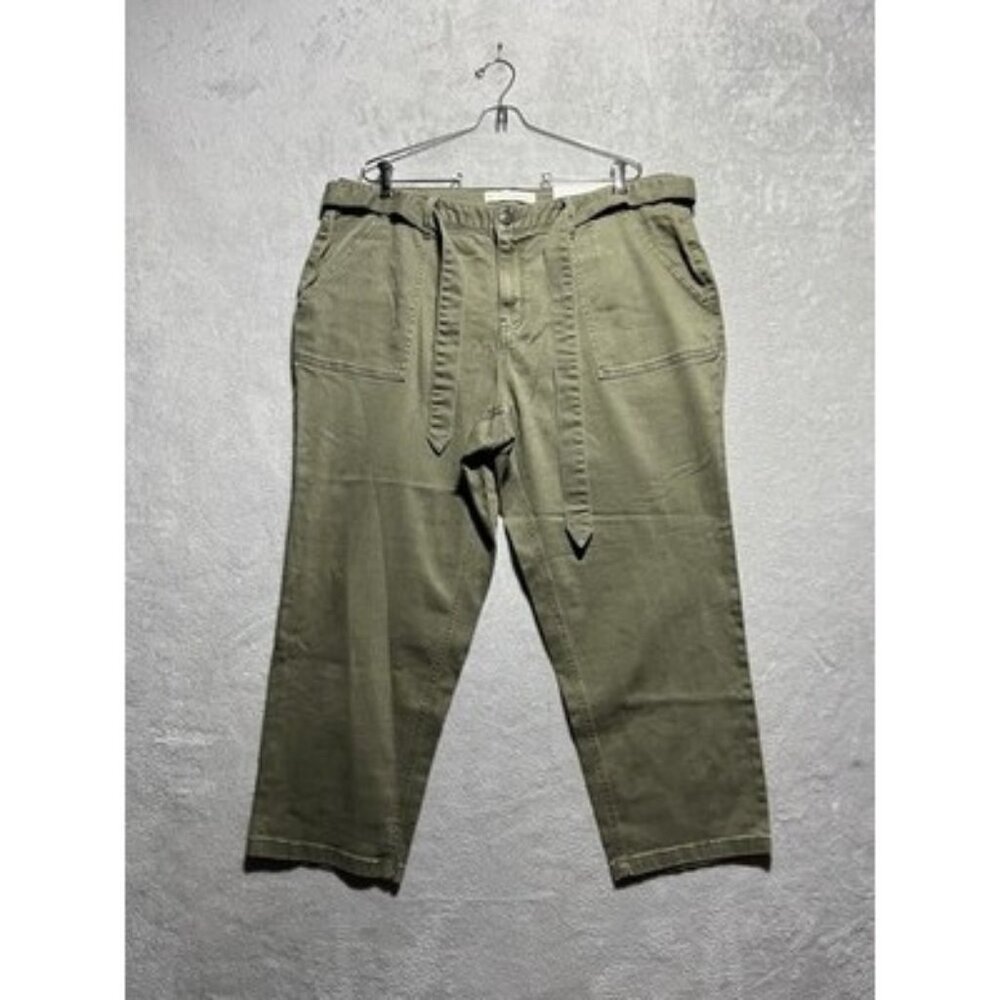 NWT Cato Denim Plus Size 20W Olive Green Belted Hi-Rise Straight Ankle Jeans
